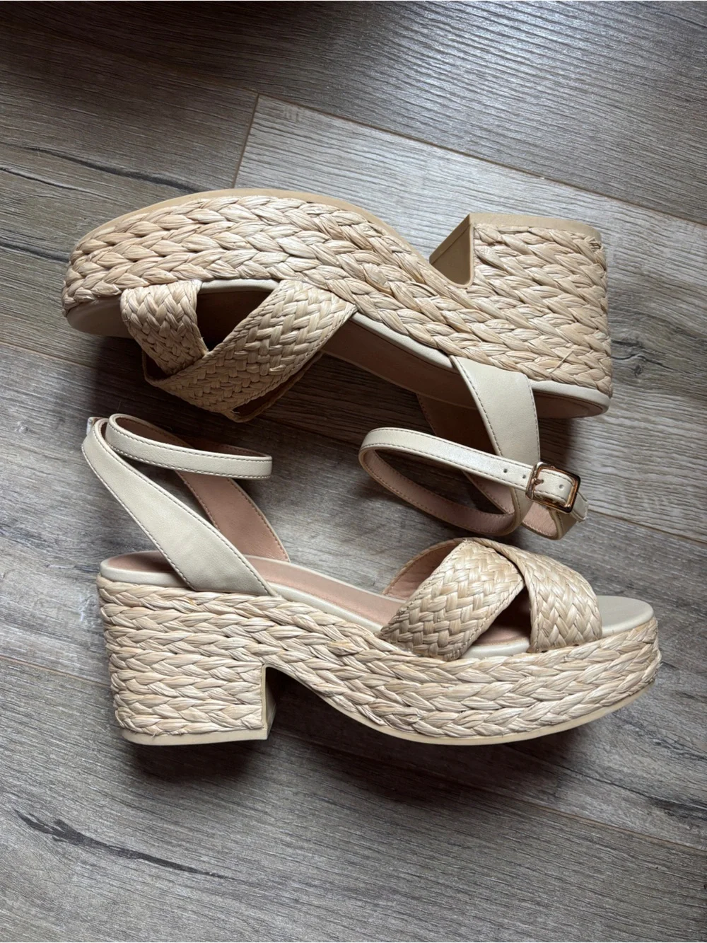 Old Navy Braided Platform Ankle-Strap Sandal in Beige